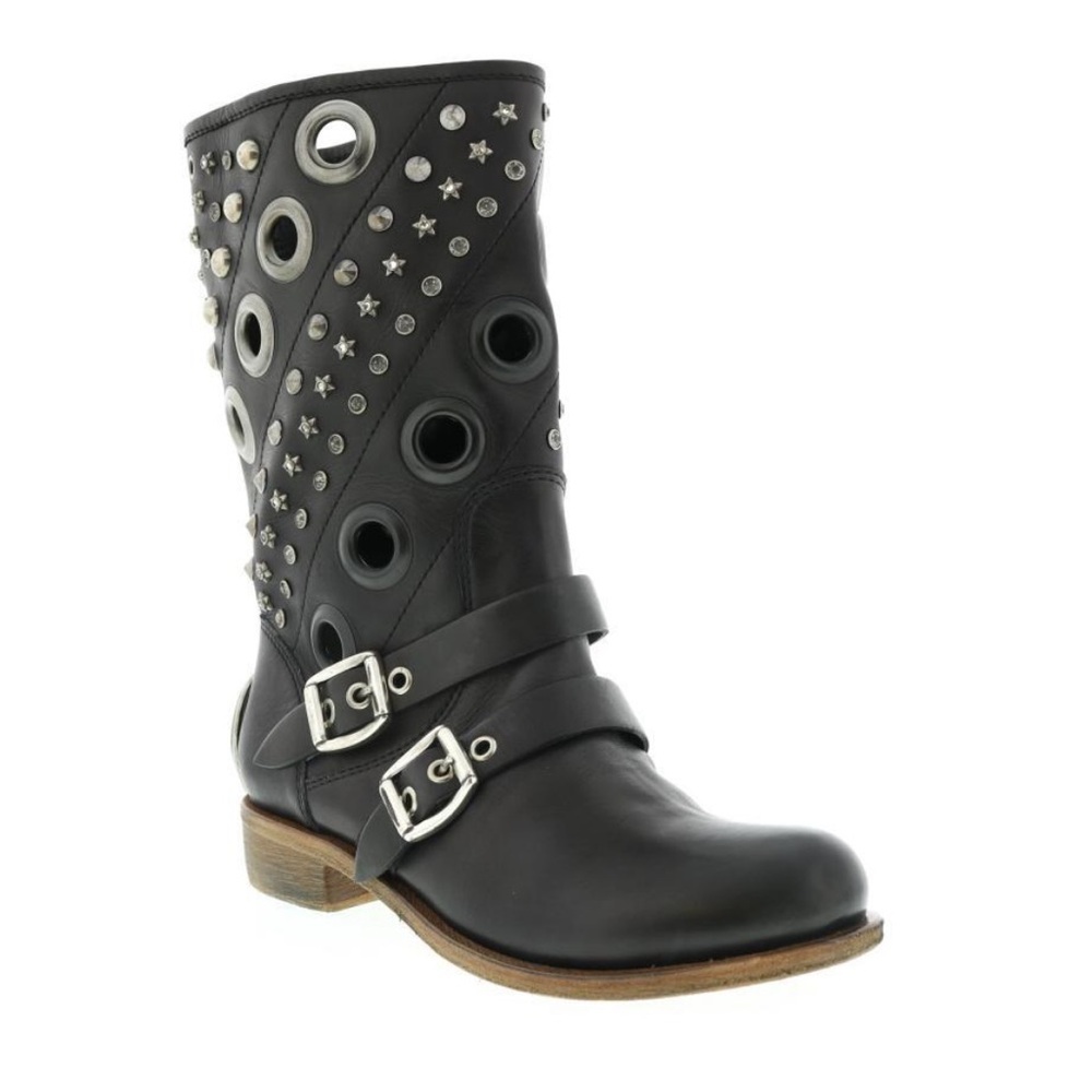 BALDAN Eyelet Moto Boot in Black